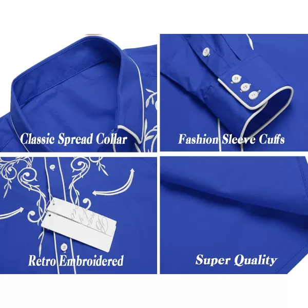 COOFANDY Men's Western Cowboy Shirts Long Sleeve Embroidered Shirt Slim Fit Casual Button Down Shirts