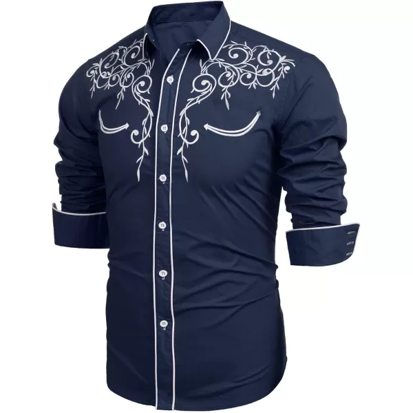 COOFANDY Men's Western Cowboy Shirts Long Sleeve Embroidered Shirt Slim Fit Casual Button Down Shirts