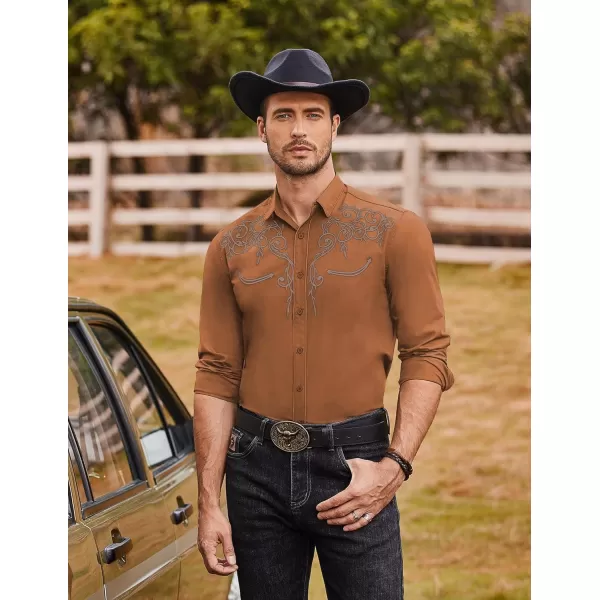 COOFANDY Men's Western Cowboy Shirts Long Sleeve Embroidered Shirt Slim Fit Casual Button Down Shirts