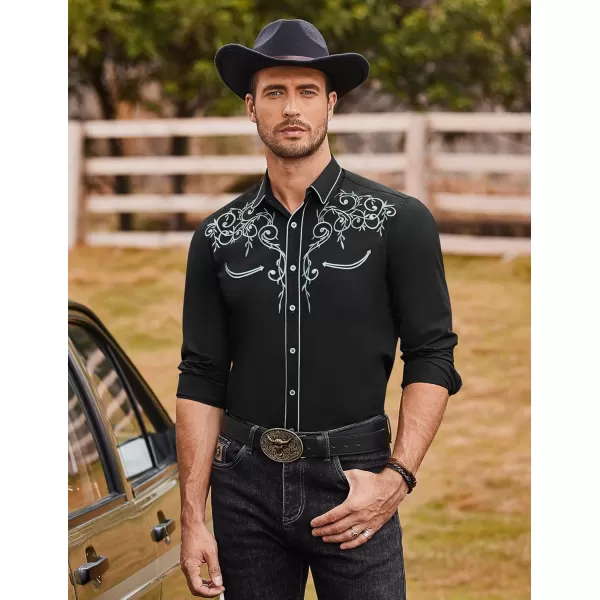 COOFANDY Men's Western Cowboy Shirts Long Sleeve Embroidered Shirt Slim Fit Casual Button Down Shirts