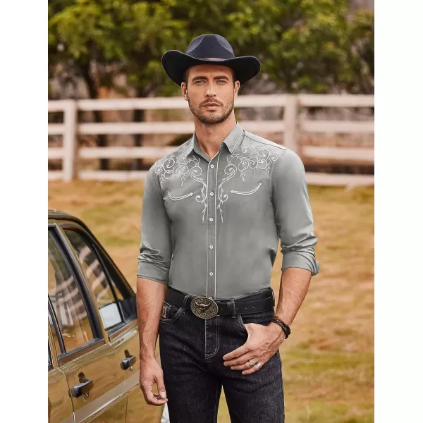 COOFANDY Men's Western Cowboy Shirts Long Sleeve Embroidered Shirt Slim Fit Casual Button Down Shirts