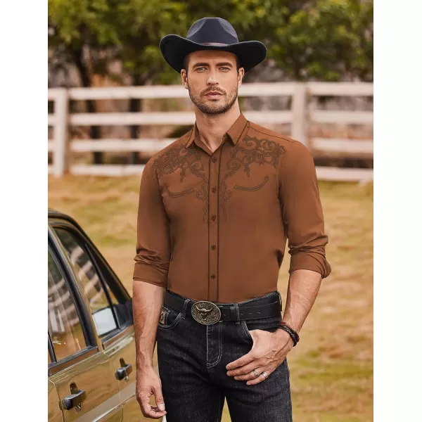 COOFANDY Men's Western Cowboy Shirts Long Sleeve Embroidered Shirt Slim Fit Casual Button Down Shirts