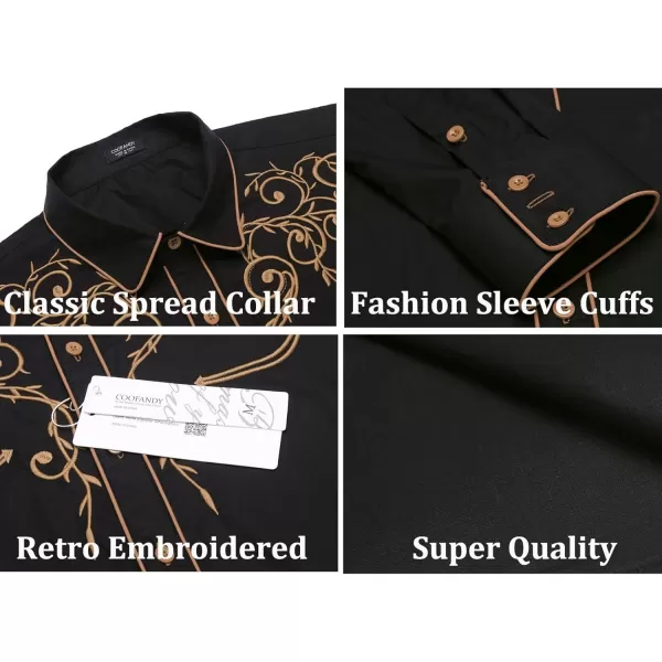 COOFANDY Men's Western Cowboy Shirts Long Sleeve Embroidered Shirt Slim Fit Casual Button Down Shirts