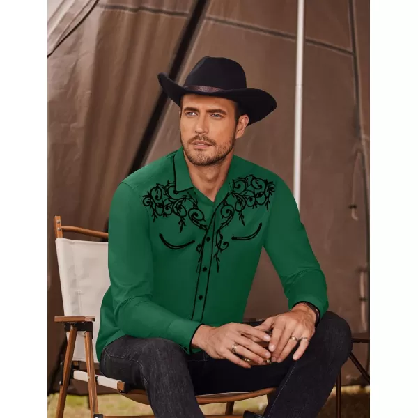 COOFANDY Men's Western Cowboy Shirts Long Sleeve Embroidered Shirt Slim Fit Casual Button Down Shirts