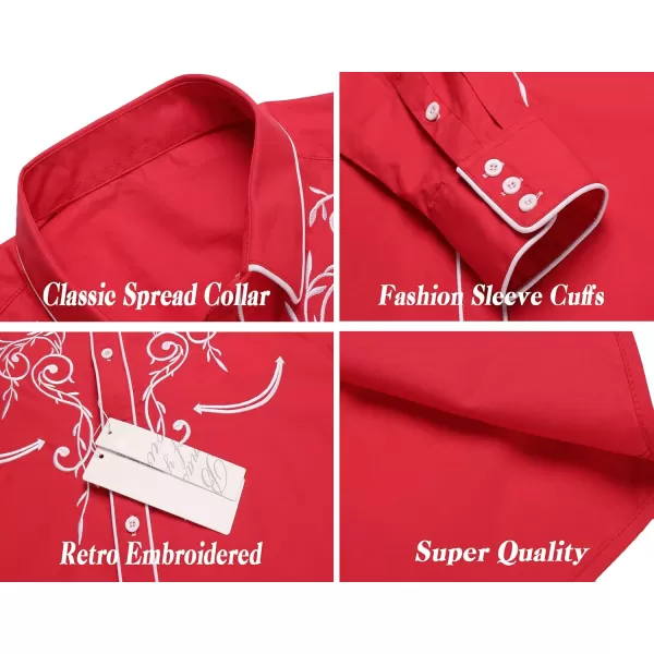 COOFANDY Men's Western Cowboy Shirts Long Sleeve Embroidered Shirt Slim Fit Casual Button Down Shirts