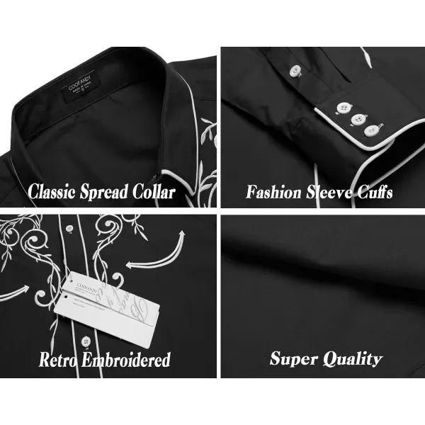 COOFANDY Men's Western Cowboy Shirts Long Sleeve Embroidered Shirt Slim Fit Casual Button Down Shirts