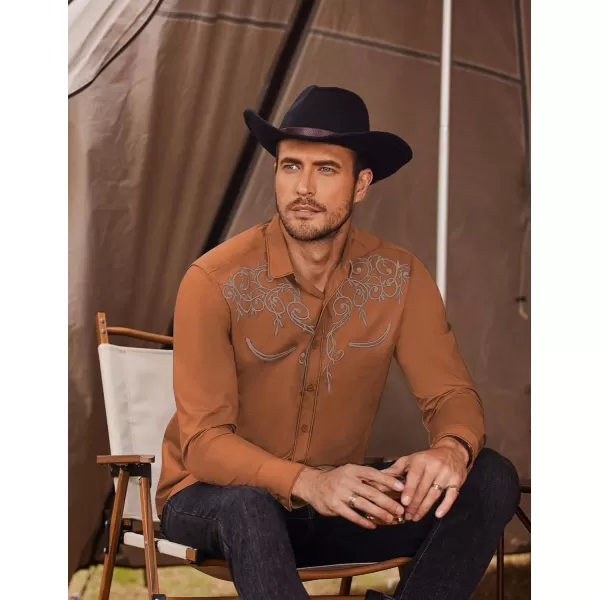 COOFANDY Men's Western Cowboy Shirts Long Sleeve Embroidered Shirt Slim Fit Casual Button Down Shirts