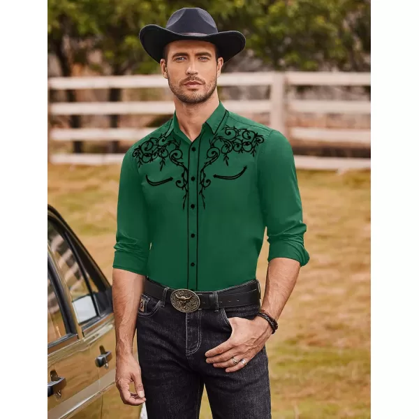 COOFANDY Men's Western Cowboy Shirts Long Sleeve Embroidered Shirt Slim Fit Casual Button Down Shirts