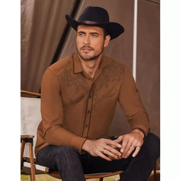 COOFANDY Men's Western Cowboy Shirts Long Sleeve Embroidered Shirt Slim Fit Casual Button Down Shirts