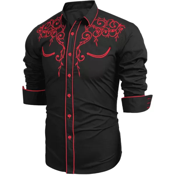 COOFANDY Men's Western Cowboy Shirts Long Sleeve Embroidered Shirt Slim Fit Casual Button Down Shirts