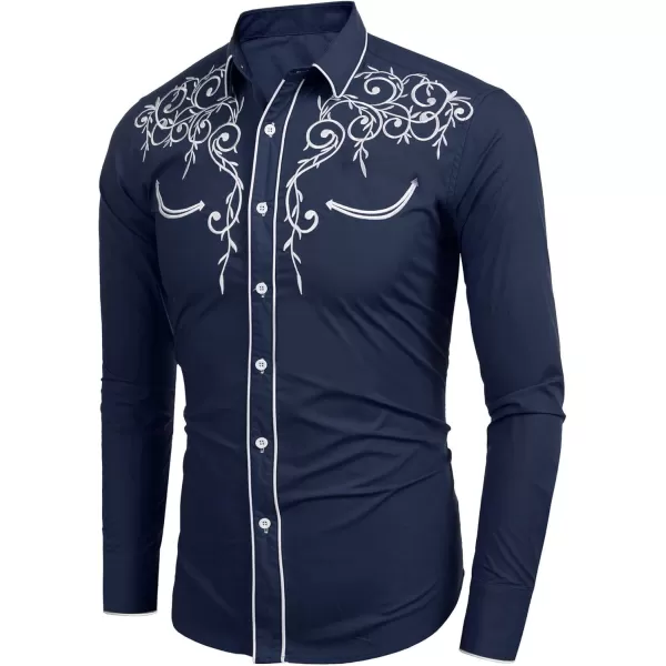 COOFANDY Men's Western Cowboy Shirts Long Sleeve Embroidered Shirt Slim Fit Casual Button Down Shirts