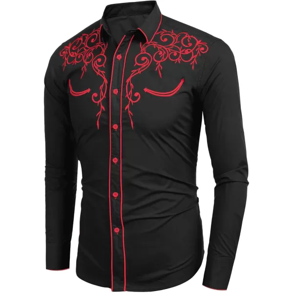 COOFANDY Men's Western Cowboy Shirts Long Sleeve Embroidered Shirt Slim Fit Casual Button Down Shirts