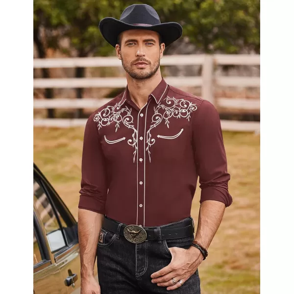 COOFANDY Men's Western Cowboy Shirts Long Sleeve Embroidered Shirt Slim Fit Casual Button Down Shirts