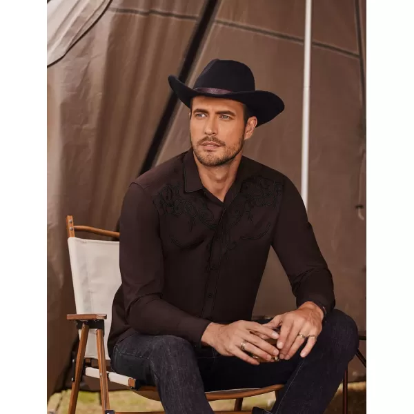 COOFANDY Men's Western Cowboy Shirts Long Sleeve Embroidered Shirt Slim Fit Casual Button Down Shirts