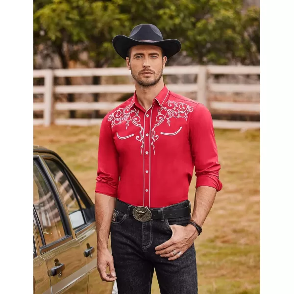 COOFANDY Men's Western Cowboy Shirts Long Sleeve Embroidered Shirt Slim Fit Casual Button Down Shirts
