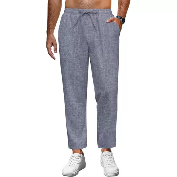 COOFANDY Mens Casual Pants Lightweight Drawstring Beach Pants Elastic Waist Linen Cropped Pants