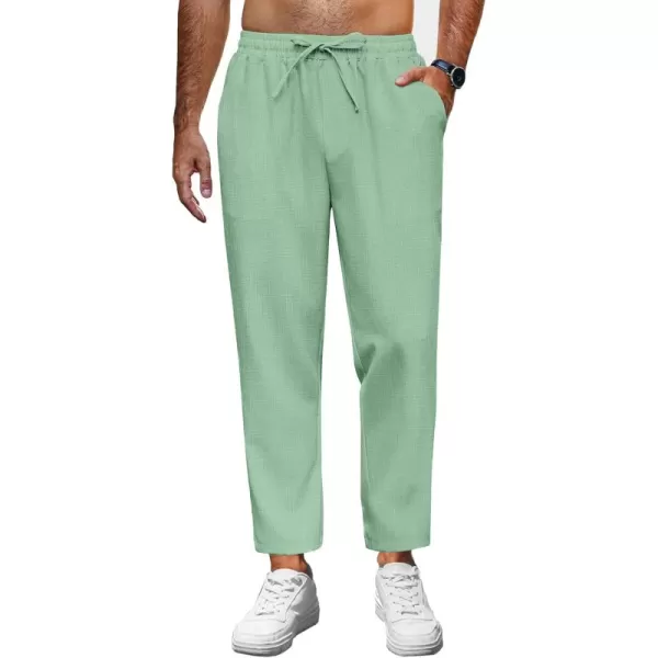 COOFANDY Mens Casual Pants Lightweight Drawstring Beach Pants Elastic Waist Linen Cropped Pants