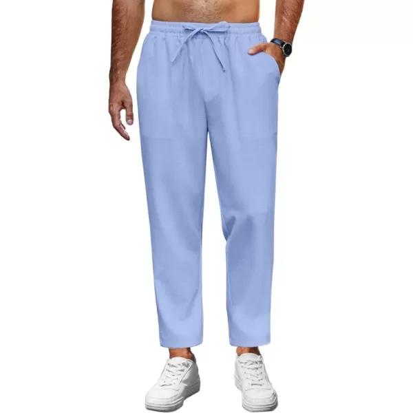 COOFANDY Mens Casual Pants Lightweight Drawstring Beach Pants Elastic Waist Linen Cropped Pants