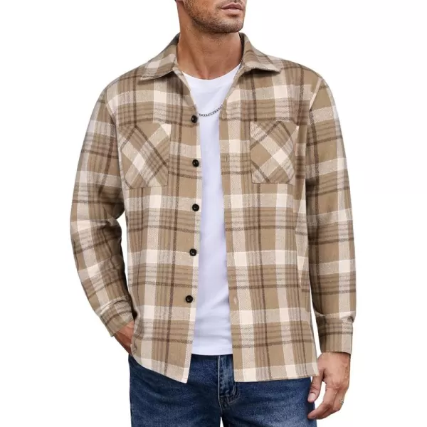 COOFANDY Men's Flannel Shirts Casual Button Down Plaid Shirt Jacket Long Sleeve Fleece Shacket with Pockets
