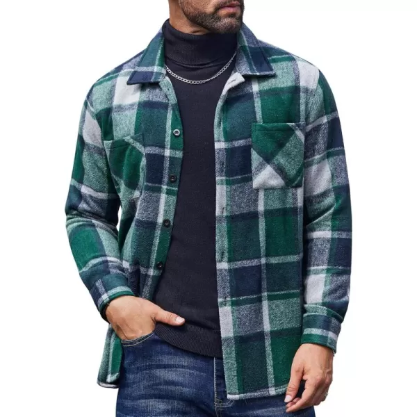 COOFANDY Men's Flannel Shirts Casual Button Down Plaid Shirt Jacket Long Sleeve Fleece Shacket with Pockets