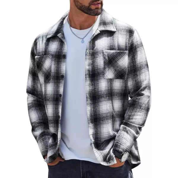 COOFANDY Men's Flannel Shirts Casual Button Down Plaid Shirt Jacket Long Sleeve Fleece Shacket with Pockets