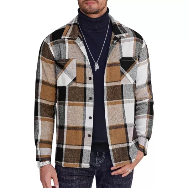 COOFANDY Men's Flannel Shirts Casual Button Down Plaid Shirt Jacket Long Sleeve Fleece Shacket with Pockets