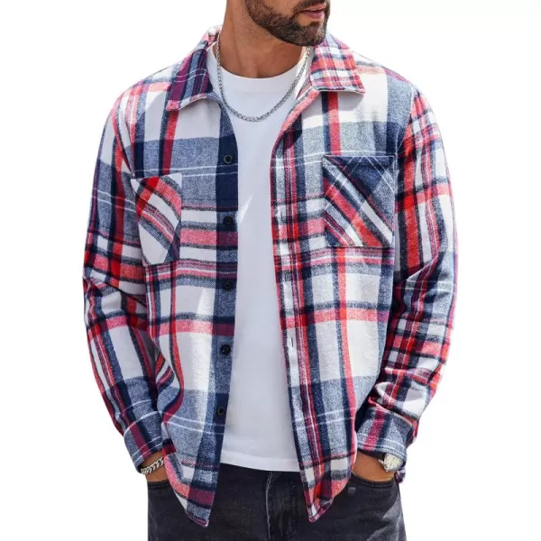 COOFANDY Men's Flannel Shirts Casual Button Down Plaid Shirt Jacket Long Sleeve Fleece Shacket with Pockets