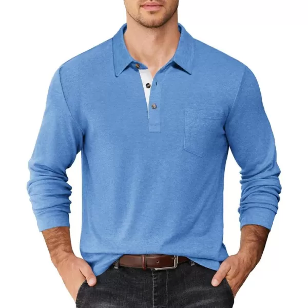 COOFANDY Men's Long Sleeve Polo Shirt Casual Dress Button Polo T Shirt with Pocket Basic Lightweight Collared Golf Shirt