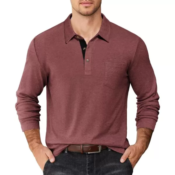 COOFANDY Men's Long Sleeve Polo Shirt Casual Dress Button Polo T Shirt with Pocket Basic Lightweight Collared Golf Shirt