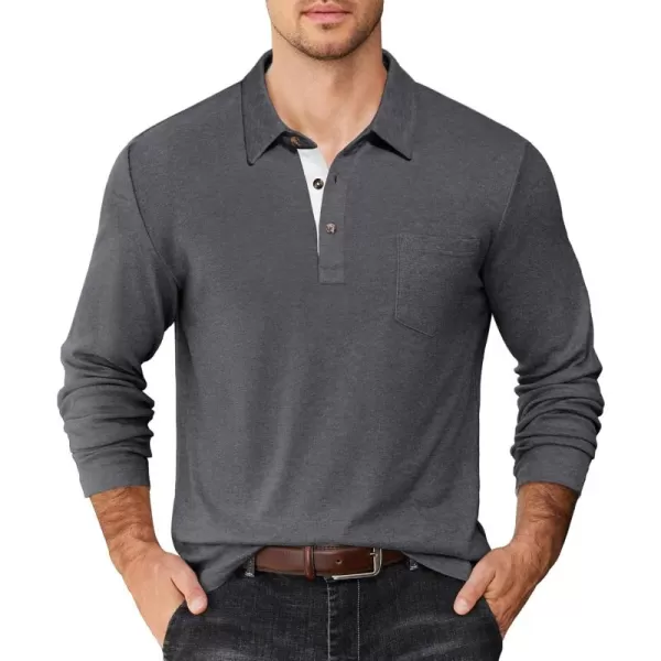 COOFANDY Men's Long Sleeve Polo Shirt Casual Dress Button Polo T Shirt with Pocket Basic Lightweight Collared Golf Shirt
