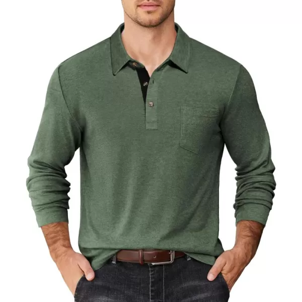 COOFANDY Men's Long Sleeve Polo Shirt Casual Dress Button Polo T Shirt with Pocket Basic Lightweight Collared Golf Shirt
