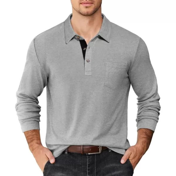 COOFANDY Men's Long Sleeve Polo Shirt Casual Dress Button Polo T Shirt with Pocket Basic Lightweight Collared Golf Shirt