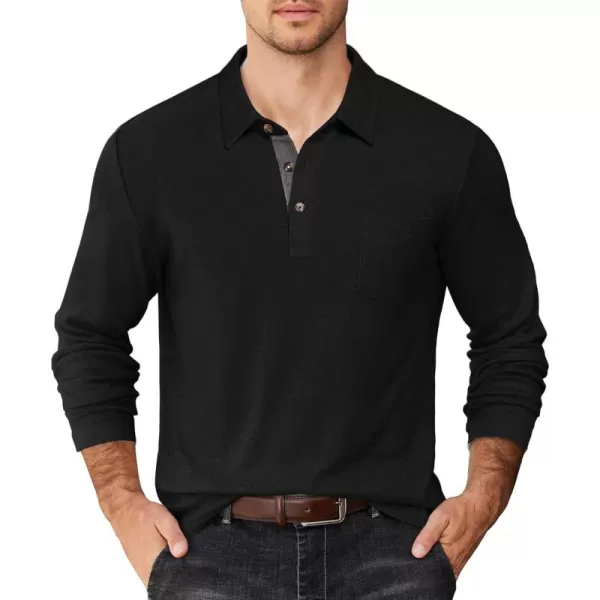 COOFANDY Men's Long Sleeve Polo Shirt Casual Dress Button Polo T Shirt with Pocket Basic Lightweight Collared Golf Shirt