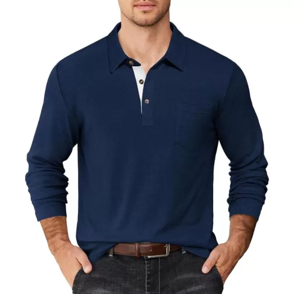 COOFANDY Men's Long Sleeve Polo Shirt Casual Dress Button Polo T Shirt with Pocket Basic Lightweight Collared Golf Shirt