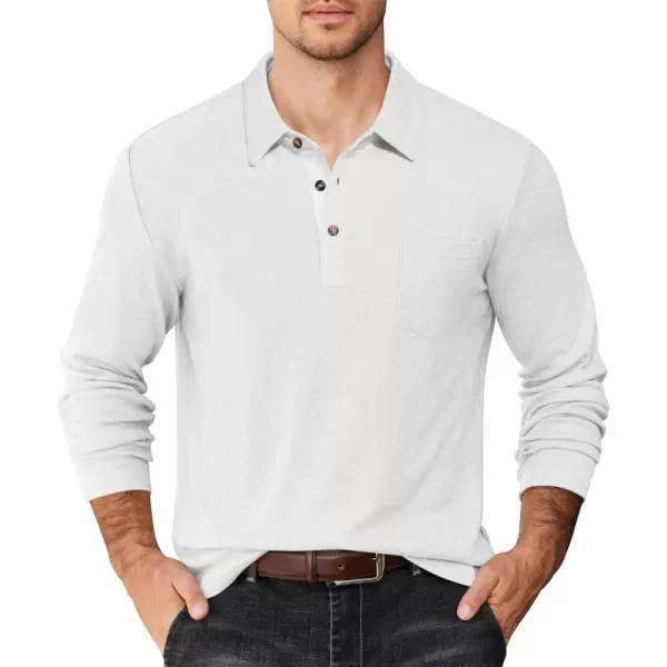 COOFANDY Men's Long Sleeve Polo Shirt Casual Dress Button Polo T Shirt with Pocket Basic Lightweight Collared Golf Shirt