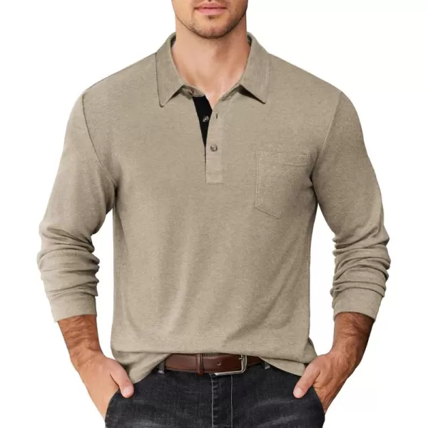 COOFANDY Men's Long Sleeve Polo Shirt Casual Dress Button Polo T Shirt with Pocket Basic Lightweight Collared Golf Shirt