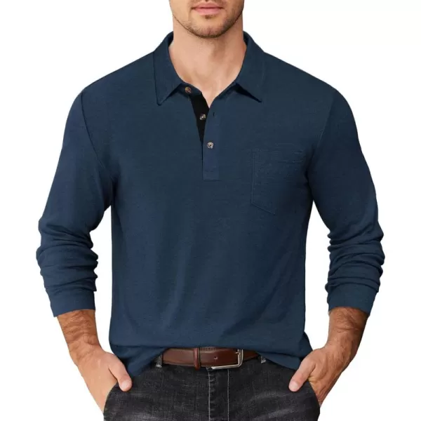 COOFANDY Men's Long Sleeve Polo Shirt Casual Dress Button Polo T Shirt with Pocket Basic Lightweight Collared Golf Shirt