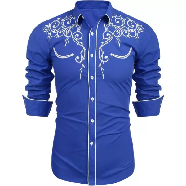COOFANDY Men's Western Cowboy Shirts Long Sleeve Embroidered Shirt Slim Fit Casual Button Down Shirts