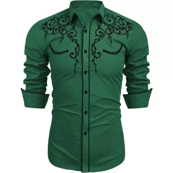 COOFANDY Men's Western Cowboy Shirts Long Sleeve Embroidered Shirt Slim Fit Casual Button Down Shirts