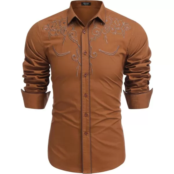COOFANDY Men's Western Cowboy Shirts Long Sleeve Embroidered Shirt Slim Fit Casual Button Down Shirts