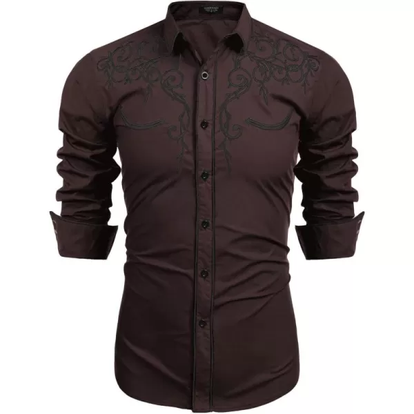 COOFANDY Men's Western Cowboy Shirts Long Sleeve Embroidered Shirt Slim Fit Casual Button Down Shirts