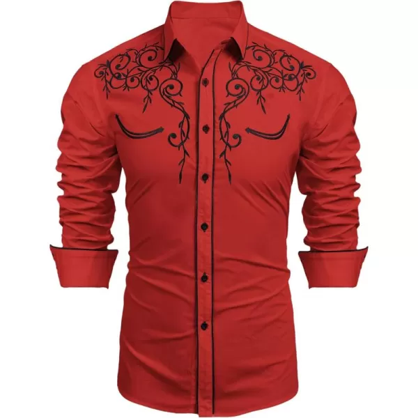 COOFANDY Men's Western Cowboy Shirts Long Sleeve Embroidered Shirt Slim Fit Casual Button Down Shirts