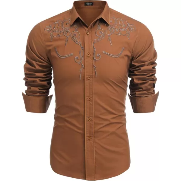 COOFANDY Men's Western Cowboy Shirts Long Sleeve Embroidered Shirt Slim Fit Casual Button Down Shirts