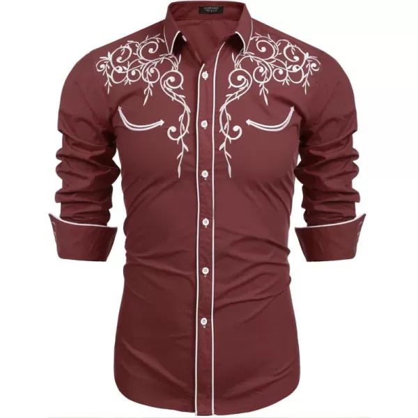 COOFANDY Men's Western Cowboy Shirts Long Sleeve Embroidered Shirt Slim Fit Casual Button Down Shirts