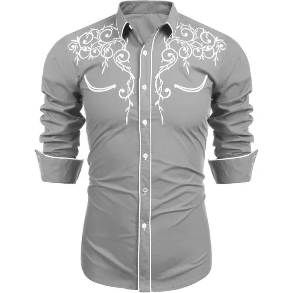 COOFANDY Men's Western Cowboy Shirts Long Sleeve Embroidered Shirt Slim Fit Casual Button Down Shirts