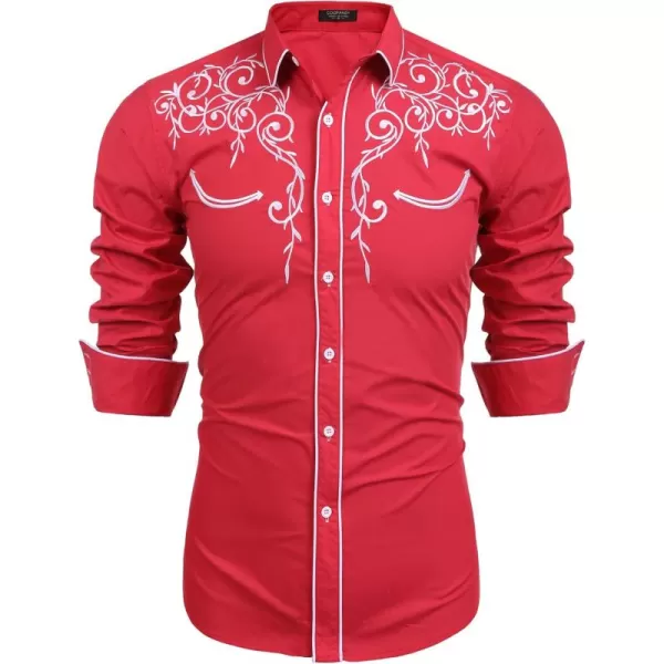 COOFANDY Men's Western Cowboy Shirts Long Sleeve Embroidered Shirt Slim Fit Casual Button Down Shirts