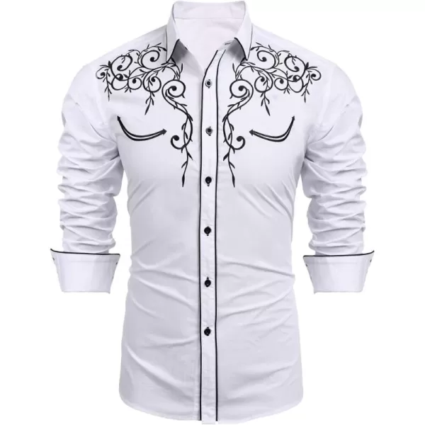 COOFANDY Men's Western Cowboy Shirts Long Sleeve Embroidered Shirt Slim Fit Casual Button Down Shirts