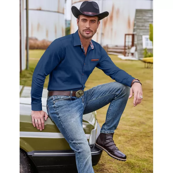 COOFANDY Men's Casual Dress Shirt Button Down Shirts Long-Sleeve Plaid Collar Denim Work Shirt