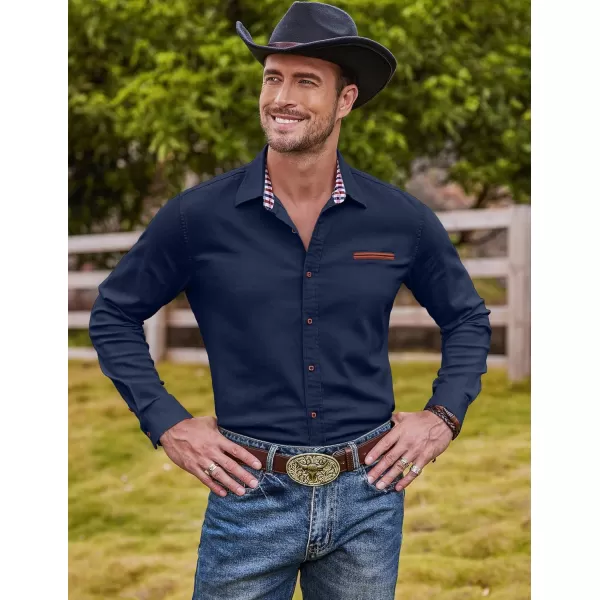 COOFANDY Men's Casual Dress Shirt Button Down Shirts Long-Sleeve Plaid Collar Denim Work Shirt
