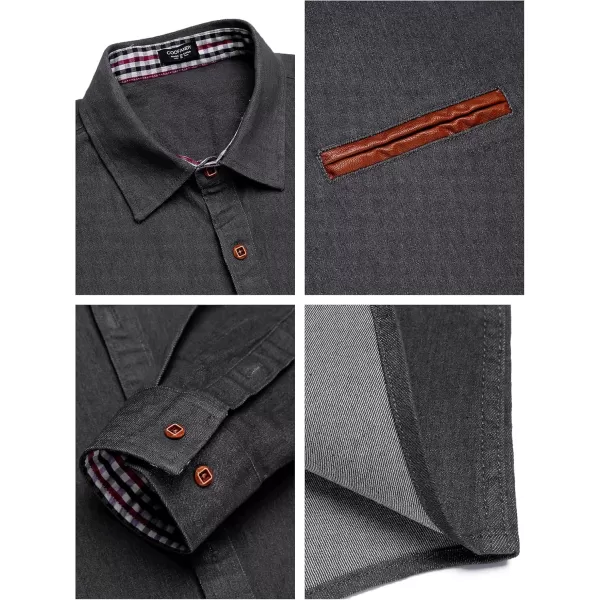 COOFANDY Men's Casual Dress Shirt Button Down Shirts Long-Sleeve Plaid Collar Denim Work Shirt